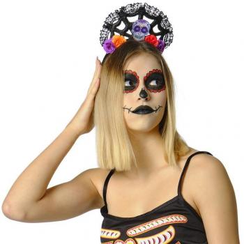 Diadema de Catrina con Flores y Calaveras para Adulto - Accesorio de Disfraz para Halloween, Carnaval y Fiestas