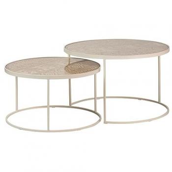 Set de 2 Mesas de Metal y Madera Natural con Cristal, 80x80x50 cm y 70x70x40 cm - Alta Calidad