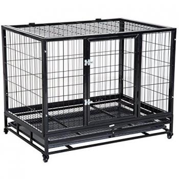PawHut Jaula de Metal para Mascotas Tipo Perro Grande con Ruedas y Bandeja Extraíble 92x62x75cm