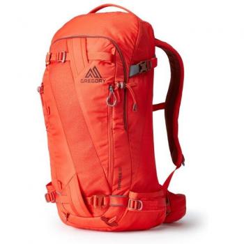 Gregory Targhee 32 Mochila de Alpinismo Roja, capacidad de 32 litros, sistema de suspensión AirFlow, compatible con sistema de hidratación, múltiples bolsillos organizadores, correas ajustables para equipo y soporte para p