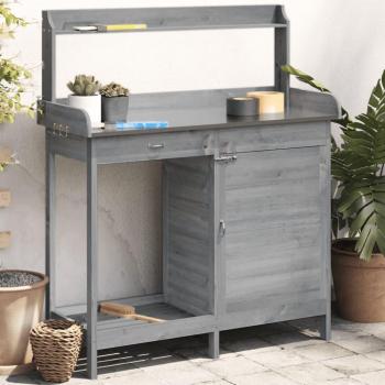 Mesa para macetas y armario de madera de abeto gris 110,5x45x124,5 cm