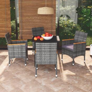 5-Piece Grey Poly Rattan Garden Dining Set with Cushions