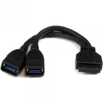 Internal USB 3.0 Header to Dual USB 3.0 Female Port Adapter Cable - 20-Pin Motherboard Connector to 2-Port A-Female Extension Cord - 6 Inch
