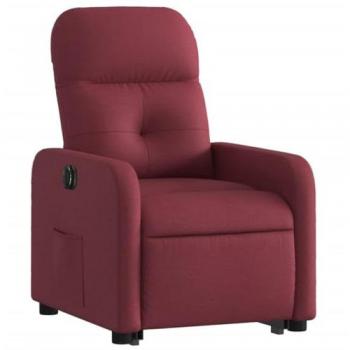 Sillón eléctrico reclinable elevable de tela rojo tinto con respaldo y reposabrazos ajustables