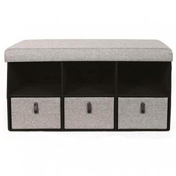 Banco-Puf Zapatero Gris Claro con Almacenamiento Inteligente y Capacidad de Carga 110 kg, 76x38x38 cm