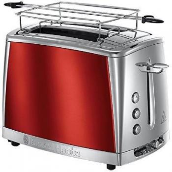 Russell Hobbs Tostadora Luna Solar Red - 2 Ranuras Cortas y Anchas, Tostador para 2 Rebanadas, Bandeja Recogemigas, Calientapanecillos, Función Cancelar y Descongelar, Inox. y Rojo - 23220-56