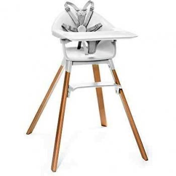 STOKKE® Clikk™ - Trona de madera con arnés y bandeja │ Silla de bebé para comer con asiento y reposapiés ajustables │ Portátil │ color: White