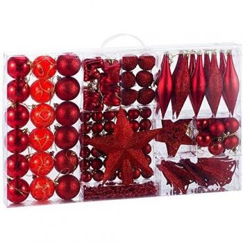 Set de 102 Bolas y Decoraciones Rojas para Árbol de Navidad