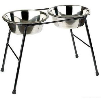 Classic Pet Products Comedero Doble Metálico con Base Elevada, Acero Inoxidable, Alto 37 cm, Negro/Plateado, 1 Unidad