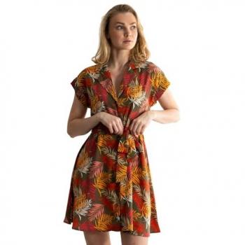 Only Laure Women's Short Sleeve Shirt Dress in Kalamata Multi Leaf