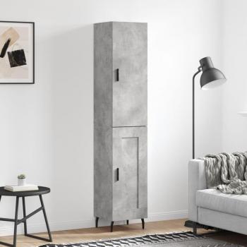 Aparador alto de madera contrachapada gris hormigón 34,5x34x180 cm con 1 puerta de madera, mueble de almacenaje para salón, buffet y armario auxiliar