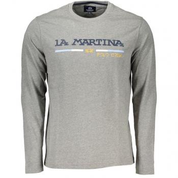 La Martina Men's Gray Long Sleeve Crew Neck Embroidered T-Shirt - Size 2XL