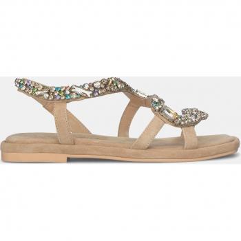 Alma en Pena Sandalias planas de mujer con diseño de serpiente en pedrería, color arena, material sintético