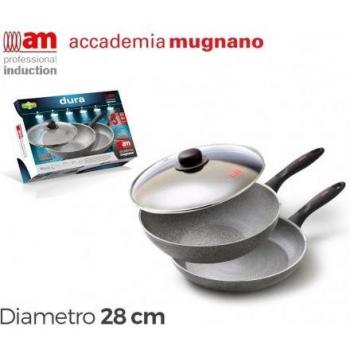Pack 2 sartenes 28cm + tapa vidrio con recubrimiento efecto piedra Linea DURA