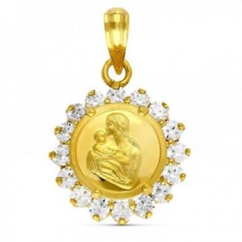Colgante Oro 18k Mujer Medalla Madre Circonitas