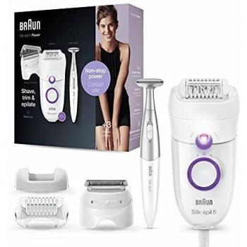 Braun Silk-épil 5 825 Power Depiladora eléctrica con 28 pinzas, color Blanco y Púrpura
