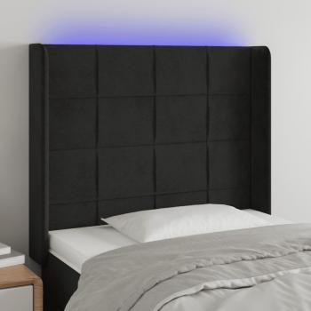 Cabecero de cama con LED negro de terciopelo 93x16x118/128 cm