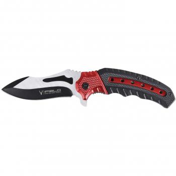 iFIELD Navaja Deportiva asistida Basic EL29030, Mango de Aluminio Color Rojo y Negro, Hoja Negra de 9,5 cm, con Clip portacinturón, Herramienta de Camping para Pesca, Caza, Actividad Deportiva