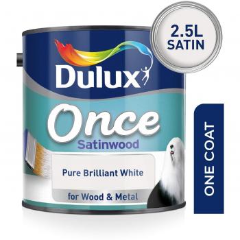 Dulux Once Satinwood Paint For Wood And Metal - Pure Brilliant White 2.5L