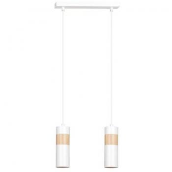 Lámpara de Suspensión Akari, Acero con Recubrimiento de Polvo y Madera, Blanco, 30x100x6 cm
