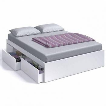 Pack Dormitorio Completo Alaya Color Blanco Y Roble para Camas 150 cm (Cama + Cabecero + 2 Mesitas + Armario + Sinfonier) - Melamina Blanco y Madera Claro