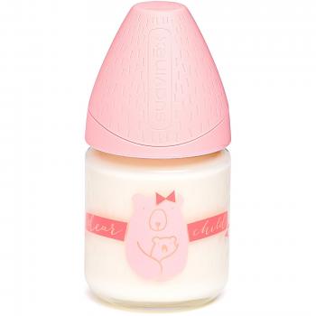 Suavinex 303473 - Biberón de vidrio 120ml tetina 3 posiciones silicona, color rosa
