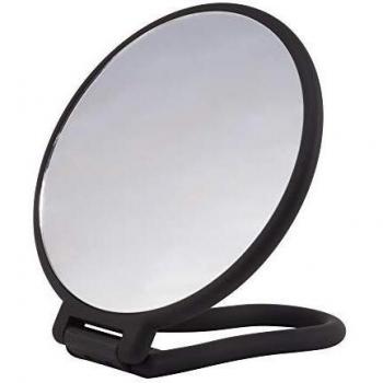PARSA Beauty Espejo espejo ajustable espejo de mano con acabado suave al tacto negro redondo doble cara normal y aumento de 3 veces para maquillaje y peluquería