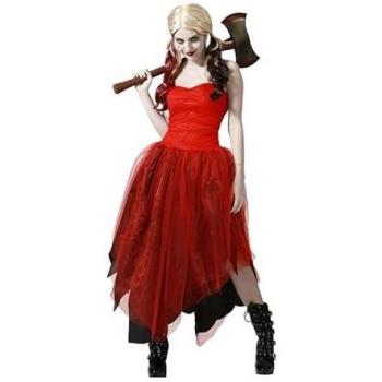 Disfraz de Arlequina Peligrosa para mujer - vestido rojo, diseño de arlequín, talla XL, incluye accesorios