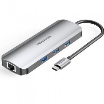 Vention TOKHB Docking Station USB Tipo-C con 1xHDMI, 3xUSB 3.0, 1xUSB Tipo-C PD, 1xRJ45 Ethernet, Lector de Tarjetas SD y