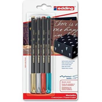 edding 1200/4metallic - Blíster con 4 rotuladores, color oro / plata / verde / rojo metálicos