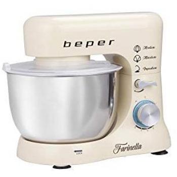 Amasadora Planetaria Beper BP.200 - 1000W, Recipiente Acero Inoxidable 4,5L, 3 Accesorios Incluidos