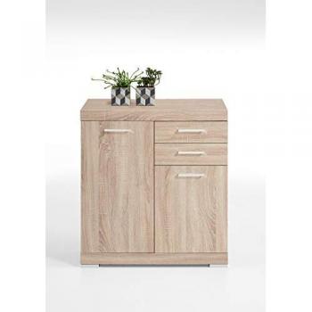Cómoda DELADECO Bristol con 2 puertas y 2 cajones, dimensiones 80x90x50 cm, acabado en roble