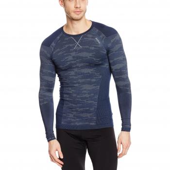 Odlo Evolution Camiseta de Manga Larga para Hombre, Evolution, Navy New/Black/Concrete Grey Melange, XL