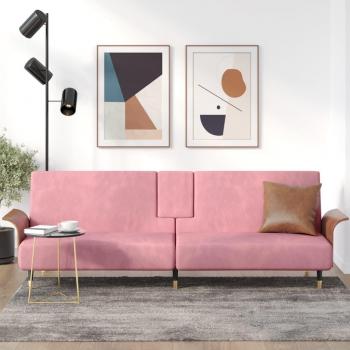 Sofá cama con portavasos en terciopelo rosa vidaXL