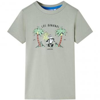 Camiseta Infantil Manga Corta Cuello Redondo Estampado Mono Caqui Claro 140
