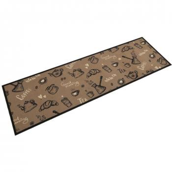 Alfombra de Cocina Lavable Terciopelo Estampado Valla Color Fence, Marrón, 45x150 cm, Hexagonal
