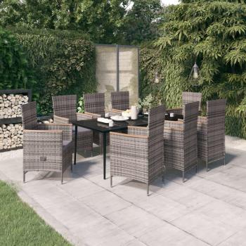 9-Piece Grey Garden Dining Set with Cushions