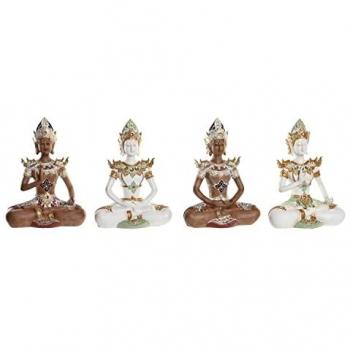 Figura Decorativa DKD Home Decor 20,5 x 10,5 x 28,5 cm Marrón Buda Blanco Oriental (4 Piezas)