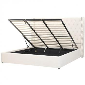 Cama Ottoman de Almacenaje en Terciopelo Blanco Crema 180 x 200 cm con Cabecero Alto Lubbon