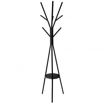Perchero de Pie Negro Estilo Árbol MIRAMAX con 9 ganchos, bandeja auxiliar, diseño minimalista para ahorro de espacio, ideal para abrigos, sombreros y bufandas, resistente y estable, dimensiones