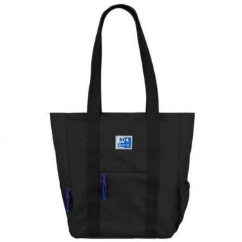 B-Trendy Oxford 400174103 Bolso Bandolera Mujer Poliéster Negro Tote Bag con Asa Regulable y Extraíble, Acolchado para PC, Organizadores, Llavero,