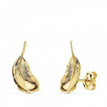 Pendientes de oro 18k con plumas lisas de 16mm y cierre de presión para mujer