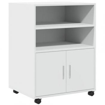 Armario con ruedas de madera de ingeniería blanco 60x48x81 cm