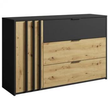 Cómoda TUNALO 3 cajones y 1 puerta - Negro y Natural - Madera de partículas