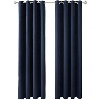 Amazon Brand - Umi Cortinas Salon Opacas Dormitorio Moderno con Ollaos 2 Piezas 107x242cm Azul Marino
