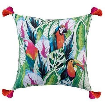 Cojín Decorativo Jungolista 45x45cm Multicolor, Coton Impreso y Desmontable con Pompones