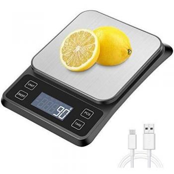 MOSUO Báscula Digital para Cocina con Cable USB, Báscula Cocina Digital 10kg/1g Peso de Cocina, Balanza de Alimentos Acero Inoxidable con Gran Pantalla LCD, Función de Tara