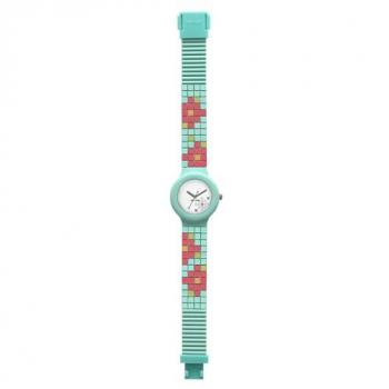 Reloj Unisex Hip Hop Mosaic con Esfera Blanca, Movimiento Cuarzo y Correa de Silicona Beige - HWU0454