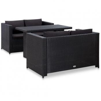 3 Piece Black Poly Rattan Garden Lounge Set with Cushions