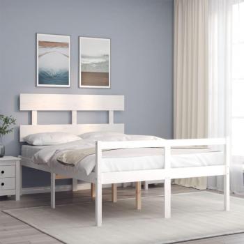 Cama para ancianos con cabecero blanco 140x200 cm madera maciza